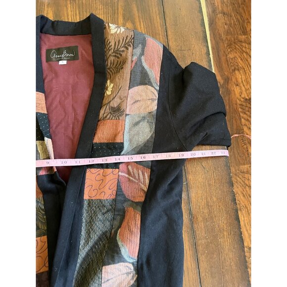 Anna Brown Open Blazer Jacket Patchwork Quilt Art to Wear Casual Coastal Small - Picture 8 of 9